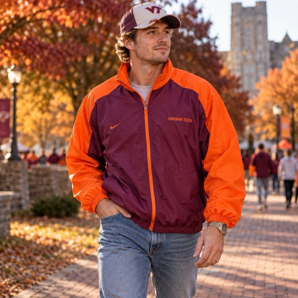Vintage Nike Virginia Tech Windbreaker Jacket XL Full Zip Colorblock 2004 Y2K
